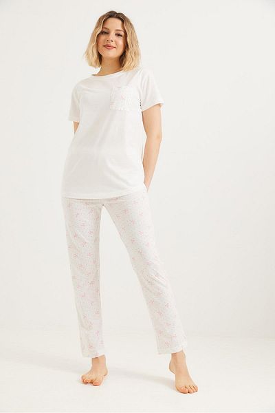 Raneel Kazançlı Alışveriş Set pijama cu mânecă scurtă imprimată alb