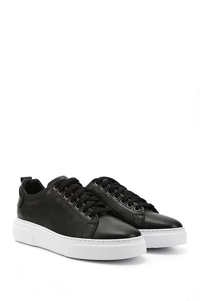GÖNDERİ(R) Men's Black Lace-Up Genuine Leather Sneakers