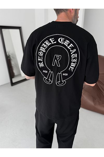 BYBASICMAN Black Creative Embroidered Oversize T-Shirt Res-5245