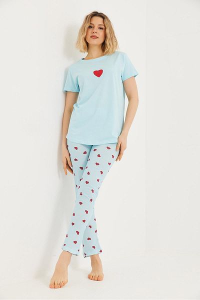 Raneel Kazançlı Alışveriş Set pijama cu mânecă scurtă imprimată albastru