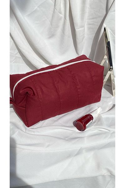 cosybag. Geantă de machiaj cu cusături roșu Claret