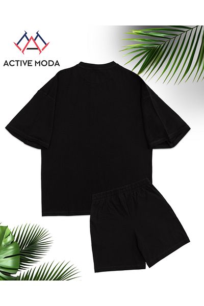 ACTIVE MODA -Men's Short Sleeve No Printed Tshirt-Shorts 2Pcs Set Large Size Oversize Cotton
