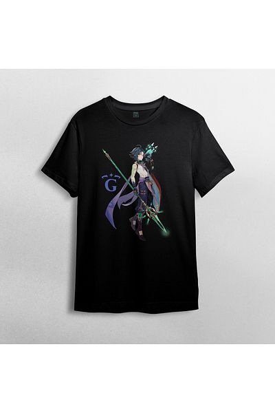 Pixxa Genshin Impact Xiao_ Unisex 100% βαμβακερό μπλουζάκι με λαιμόκοψη μοντέλο 2