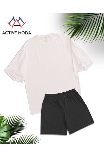 ACTIVE MODA -Men's Short Sleeve No Printed Tshirt-Shorts 2Pcs Set Large Size Oversize Cotton