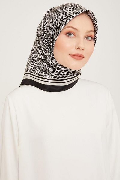 Armine Σειρά Nostalgia Twill μεταξωτό μαντίλι 9026D-02 Γεωμετρικό σχέδιο ΜΑΥΡΟ-ΛΕΥΚΟ