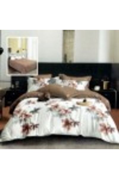 Pucioasa Double Bed Linen Made of Finet, Duvet Cover 200x220cm, 6 Pieces Set, Brown/Grey Leaves