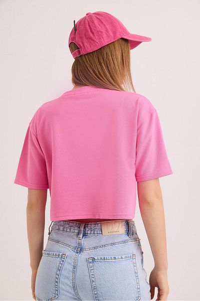 Raneel Kazançlı Alışveriş Crew Neck Two Thread Crop Blouse Pink