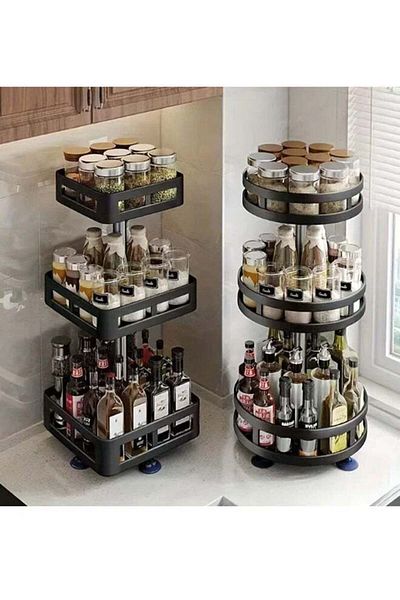 DRAMA HOME Two Revolving Kitchen Storage Rack Spice Organizer Turntable Clean Accessories