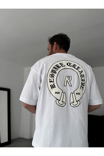 BYBASICMAN White Creative Embroidered Oversize T-Shirt Res-5245