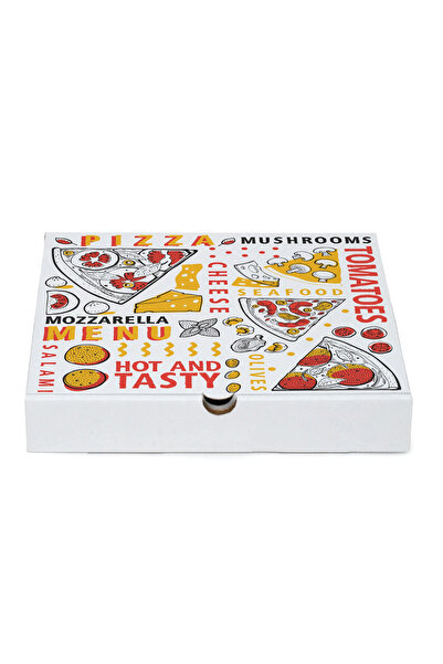 Eko Ambalaj Baskılı Beyaz Pizza Kutusu 32x32x4 cm 100 Adet