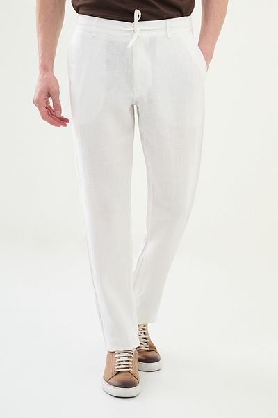 Mcr Ανδρικό παντελόνι Straight Slim Fit 100% λινό εκρού - 38300.25y