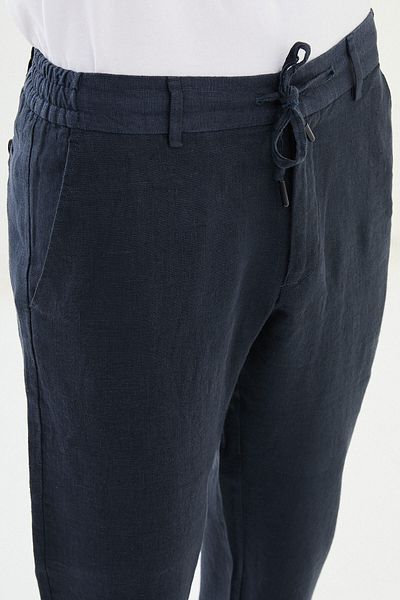 Mcr Straight Slim Fit 100% Linen Men's Trousers Navy Blue - 38300.25Y