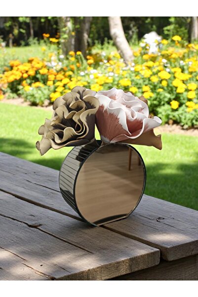 BeQ Home Ayna Vazo - 20 Cm Bronz Ayna Vazo - Dekoratif Kuru Çiçek Vazosu - Dekorasyon Şık Yuvarlak Saksı