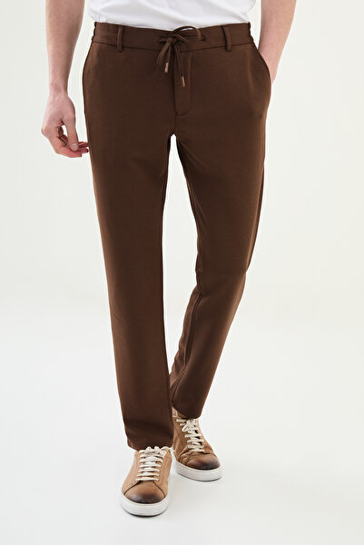 Mcr Смугасті чоловічі штани Super Slim Fit з еластичним поясом і шнурком, кав...