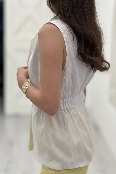 Act Pepicino Kids&Boutique White 100% Linen Single Button Vest 4089