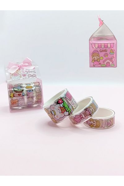 Limmy Cute Girl Transparent Patterned Tape with Bow Bag - Pink