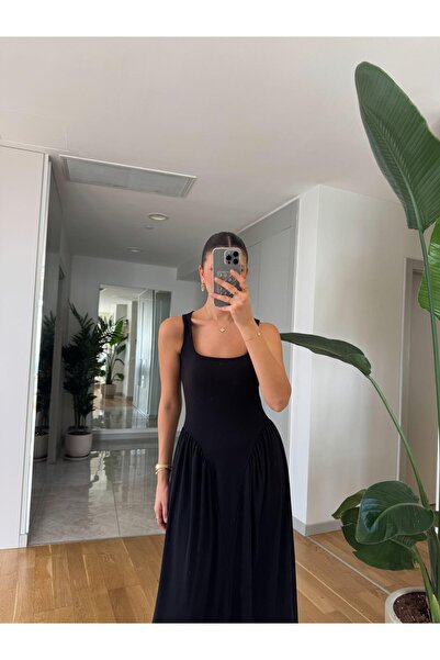 My Blog Siyah Beli Detaylı Elbise - 4815