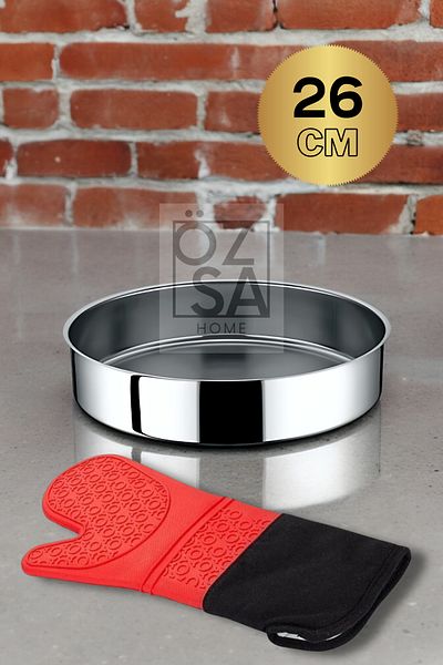 ÖzSa Home Kitchen Oven Mitt Stainless Steel Baking Tray 26cm Baklava Pastry Tray Round Baking Tray