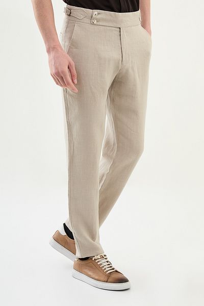 Mcr Straight Slim Fit 100% Linen Men's Trousers Mink - 38299.25Y