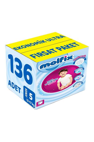 Molfix Panty Diaper Size:5 (12-17KG) Junior 136 Pieces Economic Ultra Opportunity Package