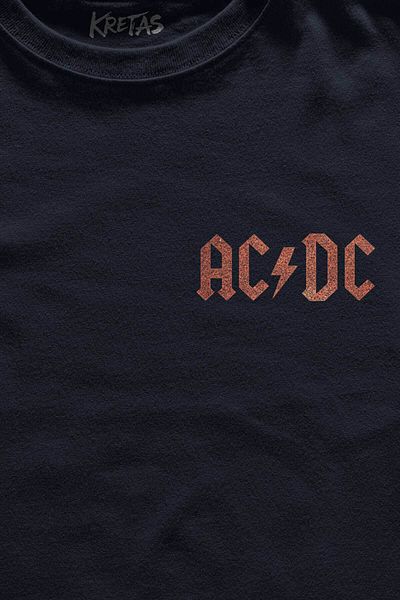 Kretas Μπλουζάκι Unisex Navy AC/DC Angus Malcolm Young Hard Rock AC DC Κιθάρα μπλουζάκι με στάμπα μπροστά