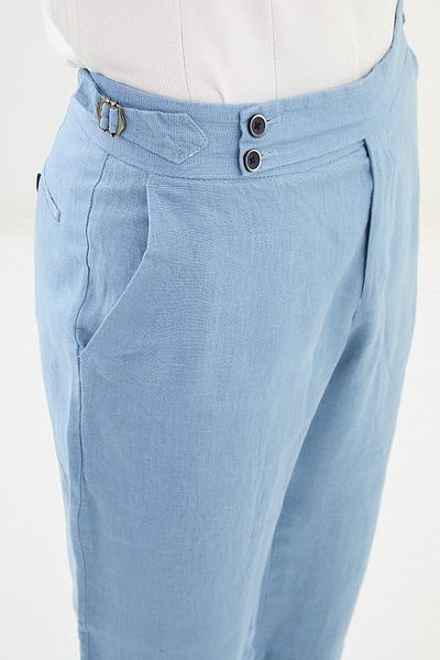 Mcr Straight Slim Fit 100% Linen Men's Trousers Blue - 38299.25Y