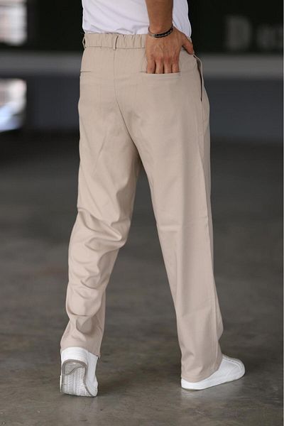 Mamlay Men's Baggy Double Pleated Beige Color Elastic Waist Classic Loose Wide Leg Baggy Pants