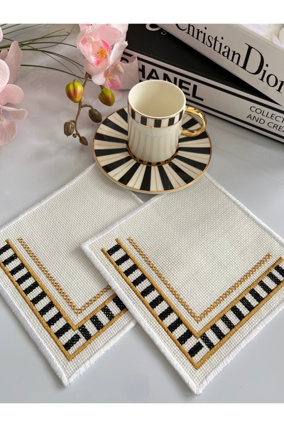 KUMSAL ÇEYİZ 2 Adet Sunumluk Peçete,Kokteyl Peçete,Kahve Yanı Sunum Peçetesi,Sunumluk,Porland Palms