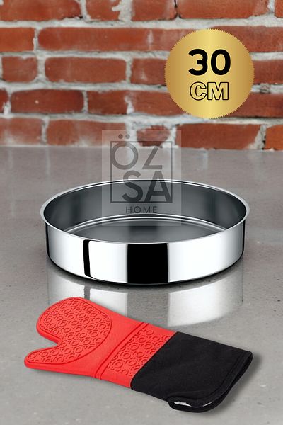 ÖzSa Home Kitchen Oven Mitt Stainless Steel Baking Tray 30cm Baklava Pastry Tray Round Baking Tray