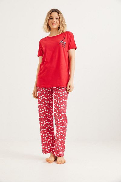 Raneel Kazançlı Alışveriş Set pijama cu mânecă scurtă imprimată roșu