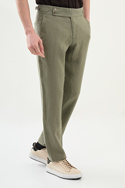 Mcr Прямі брюки Slim Fit 100% льон чоловічі хакі - 38299.25Y