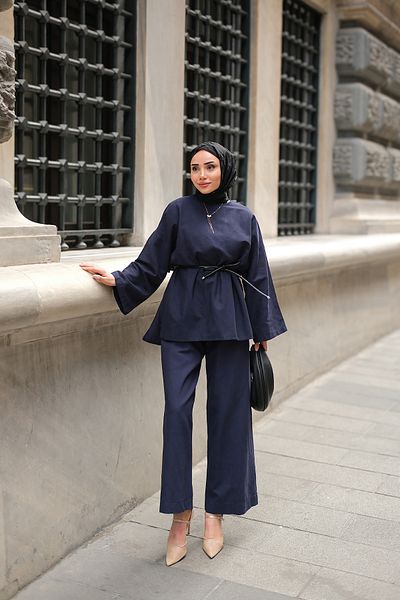 LOCCO Women's Basic Linen Suit Navy Blue