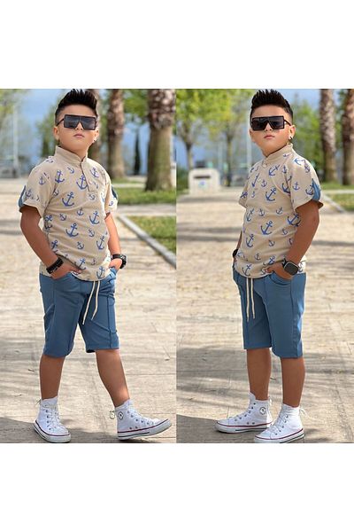 Ysferbutik Pantaloni scurți Capri pentru băiat Tricou Mărimea ospătarului
