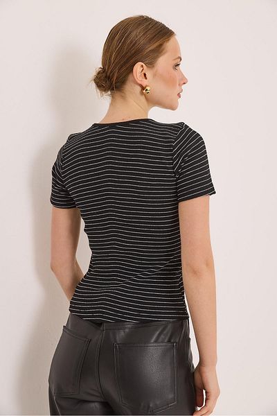 Raneel Kazançlı Alışveriş Collar Detailed Camisole Striped Knitted Blouse Black