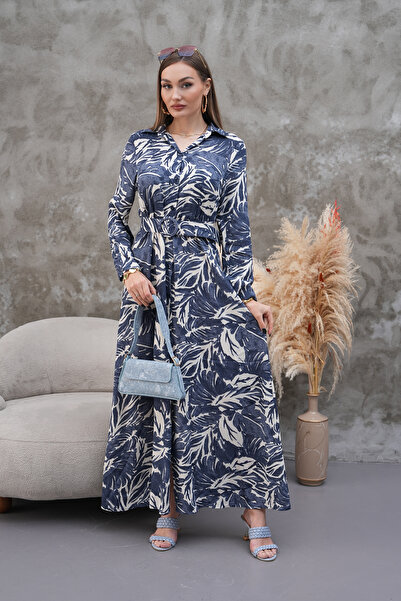 NAVY Ολόσωμο φόρεμα με κουμπιά, ζώνη και γιακά πουκάμισου, με μακριά μανίκια