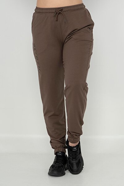 MARATON بنطلون رياضي نسائي كبير الحجم بأرجل مطاطية بلون الكاكاو