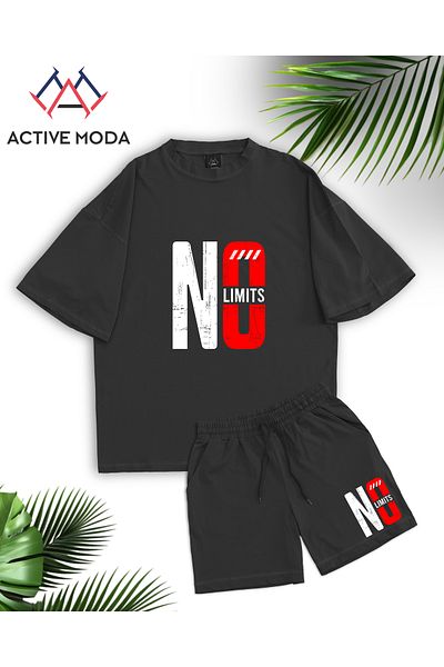 ACTIVE MODA -Men's Short Sleeve No Printed Tshirt-Shorts 2Pcs Set Large Size Oversize Cotton