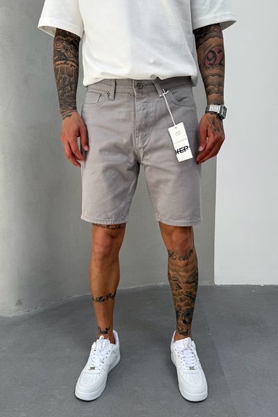 MADZEYMODA Ανδρικό τζιν σορτς από γκρι ύφασμα τζιν KE-0503