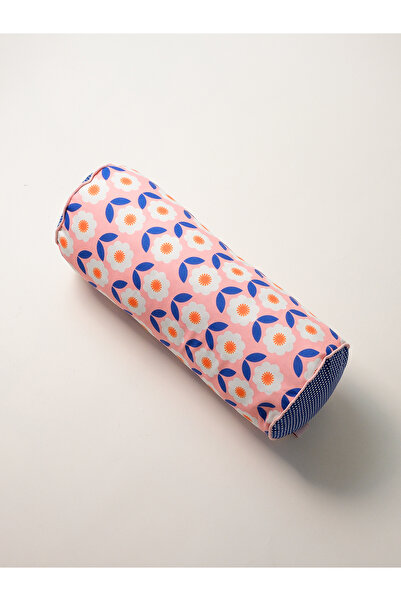 Galia Tasarım Lungo - Pink Cylinder Sausage Roll Pillow with Floral Pattern