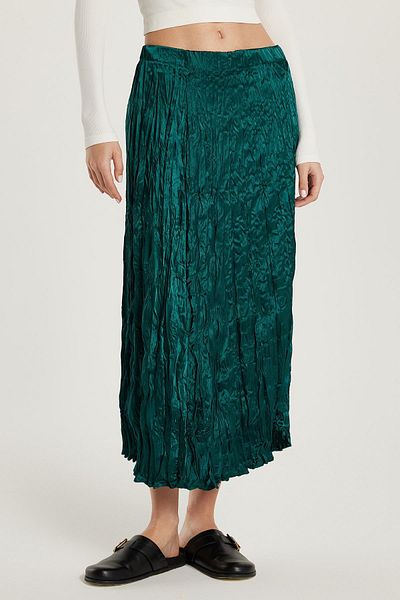 Tudors Fusta verde din satin cu model pentru femei