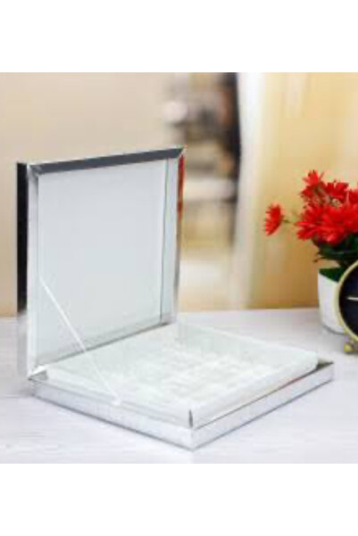 Çemrek Süs Parti Gümüş Kare Çikolata Kutusu Karton Çikolata Kutusu 22 cm 16 B...