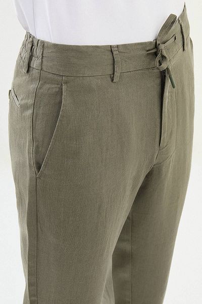 Mcr Straight Slim Fit Elastic Waist Drawstring 100% Linen Men's Trousers Khaki - 38305.25Y