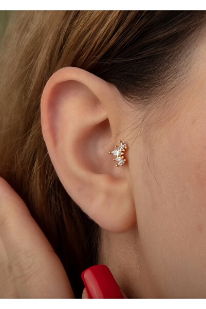Home Sihra Accessories Zirkon taşlı piercing tragus helix kıkırdak gold renk