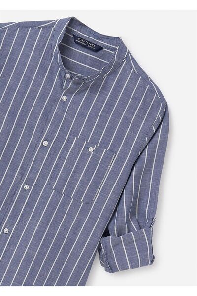 MAYORAL Cămașă cu mânecă lungă cu guler Mao în dungi pentru bărbați, albastru 6141