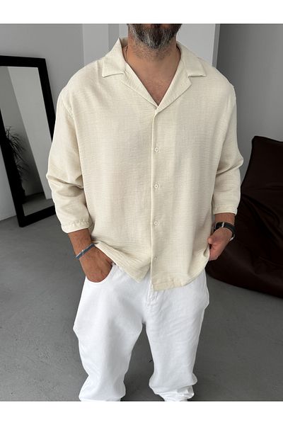 BYBASICMAN Beige Sofia Fabric Fakir Sleeve Shirt Res-5207