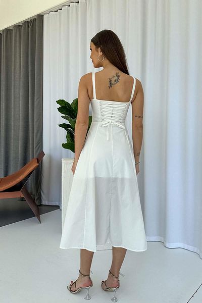 Mine Tan Butik Γυναικείο φόρεμα με λεπτομέρεια αμάνικο δέσιμο - Λευκό