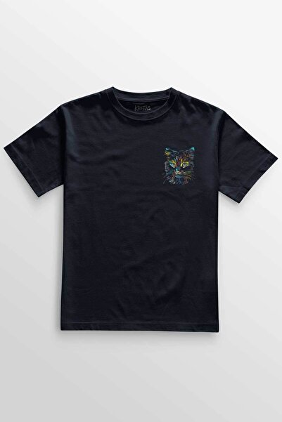 Kretas Unisex tamnoplava T-shirt šarena slatka mačka šarena minijaturna mačka...