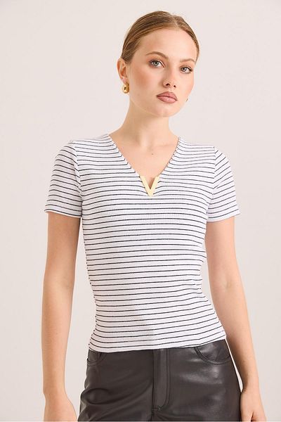 Raneel Kazançlı Alışveriş Collar Detailed Camisole Striped Knitted Blouse White
