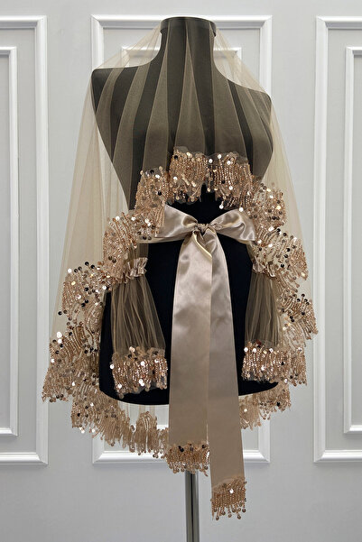 ZEYMERADE طقم حجاب زفاف ذهبي، خرز زجاجي كريستالي لامع وترتر حجاب حناء مطرز 6 قطع