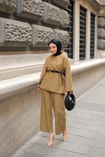 LOCCO Women's Basic Linen Suit Oil Green